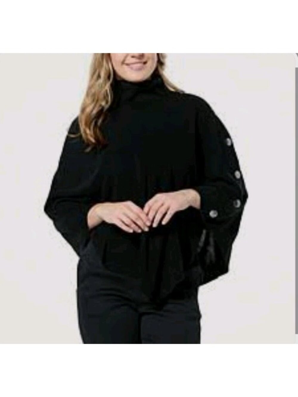 DG2 Diane Gilman Turtleneck Poncho Womens XL Black Lux Touch Sweater Knit NWT